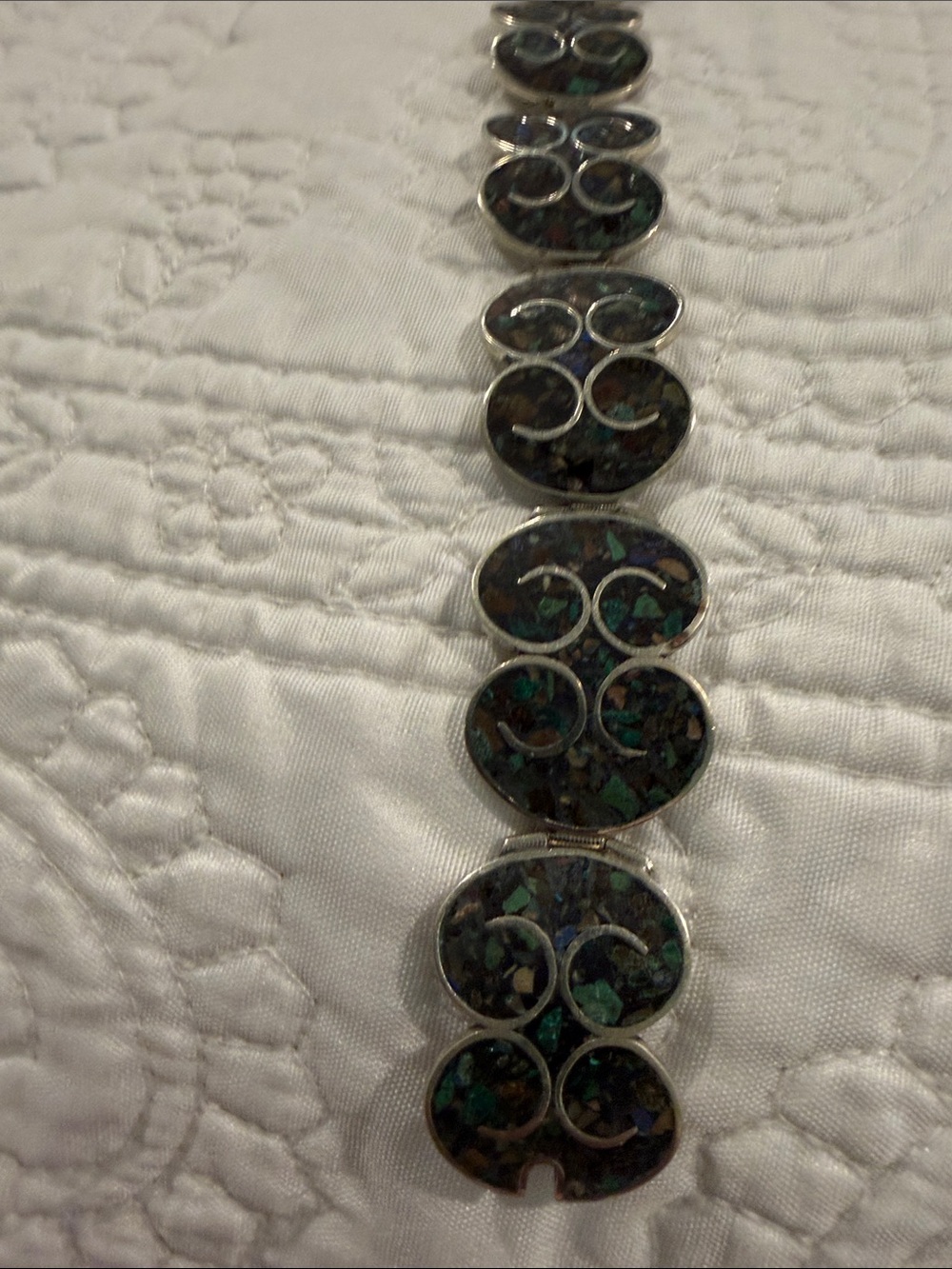 Taxco 925 Silver Iridescent Abalone Swirl Link Bracelet